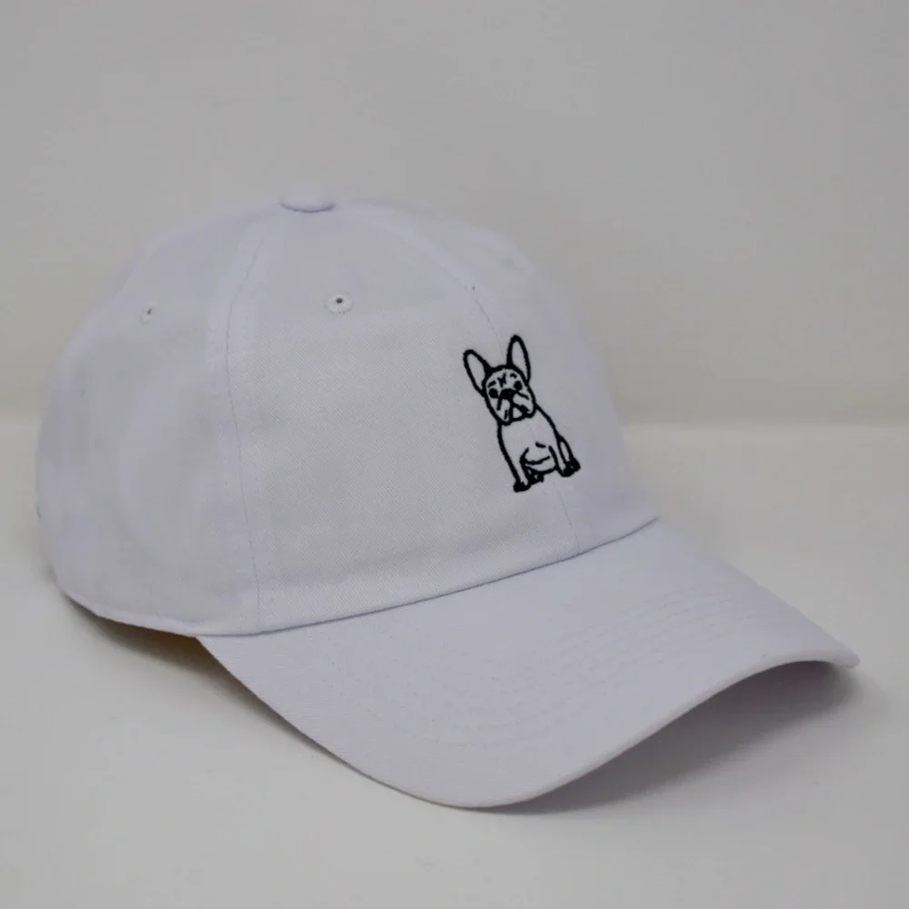 WHITE - I Love Frenchies Dog Embroidered 6 Panel Adjustable Baseball Dad Hat